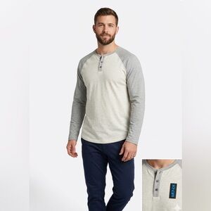 Men's Long-Sleeve Raglan Henley Shirt - Light Gray with Heather Gray Sleeves